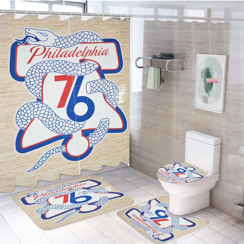 Philadelphia 76Ers Snake Logo Field 4Pcs Bathroom Set Shower Curtain