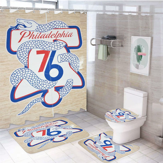 Philadelphia 76Ers Snake Logo Field 4Pcs Bathroom Set Shower Curtain