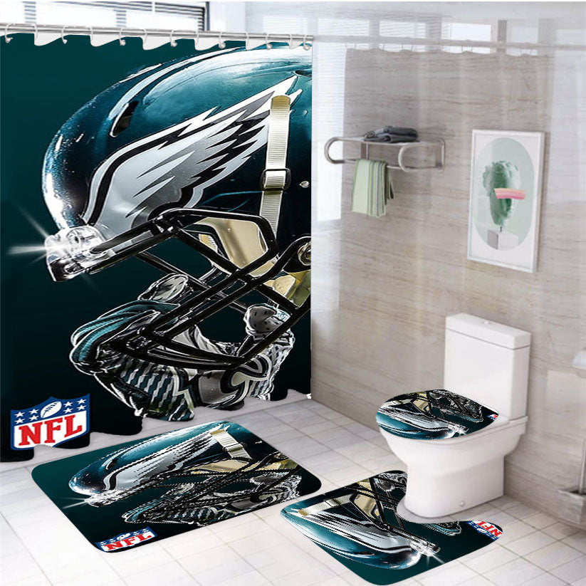 Philadelphia Eagles Nfl Helmet 4Pcs Bathroom Set Shower Curtain