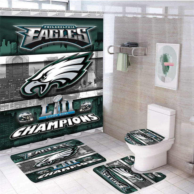 Philadelphia Eagles Super Bowl Champions Wallpaper 4Pcs Bathroom Set Shower Curtain