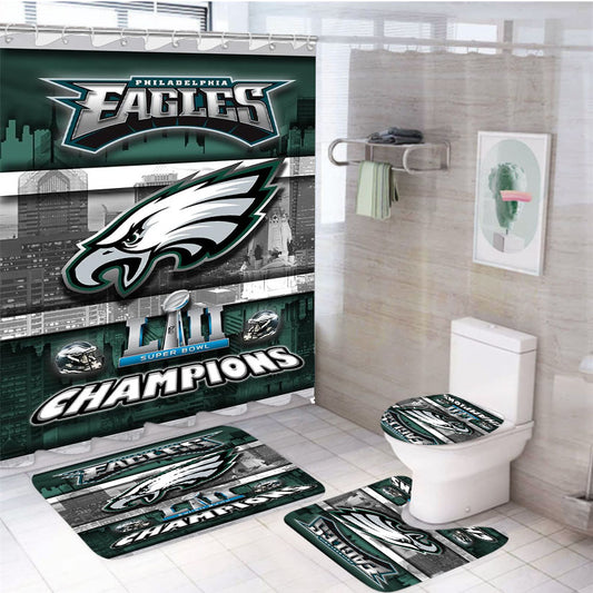 Philadelphia Eagles Super Bowl Champions Wallpaper 4Pcs Bathroom Set Shower Curtain