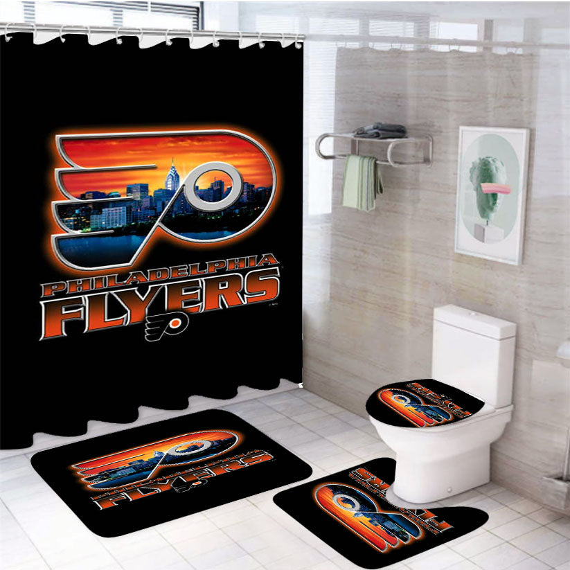 Philadelphia Flyers Logo Retro Style Art 4Pcs Bathroom Set Shower Curtain