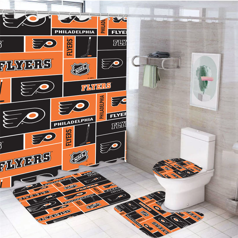 Philadelphia Flyers Nhl Pattern Logo 4Pcs Bathroom Set Shower Curtain
