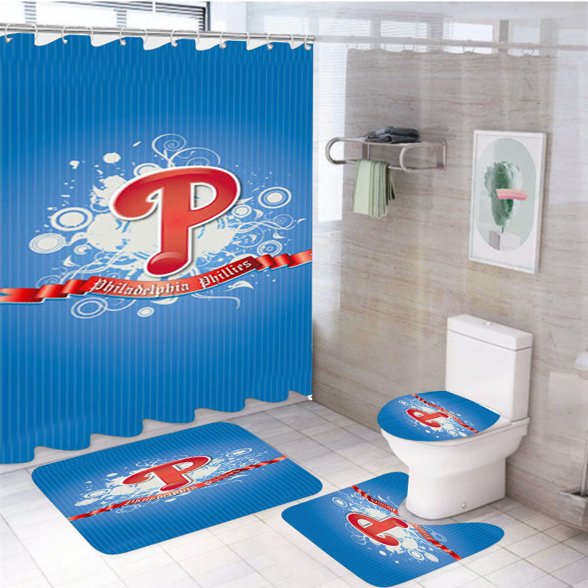 Philadelphia Phillies Blue 4Pcs Bathroom Set Shower Curtain