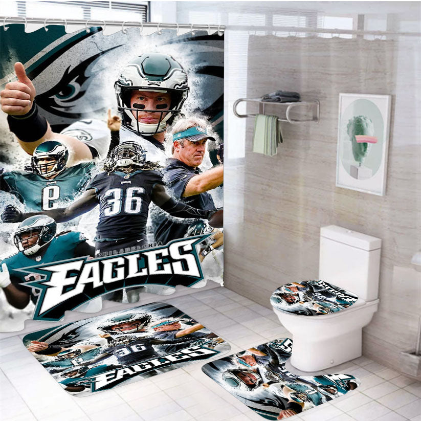 Philadelphia Super Bowl Eagles 4Pcs Bathroom Set Shower Curtain