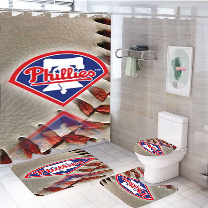 Phillies Logo Reflect On Ball 4Pcs Bathroom Set Shower Curtain