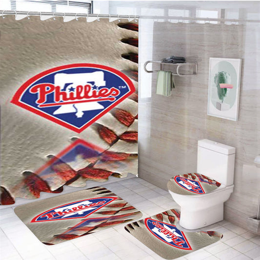 Phillies Logo Reflect On Ball 4Pcs Bathroom Set Shower Curtain