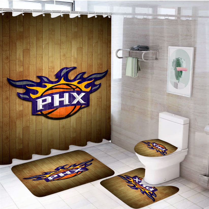Phoenix Suns Hardwood 4Pcs Bathroom Set Shower Curtain