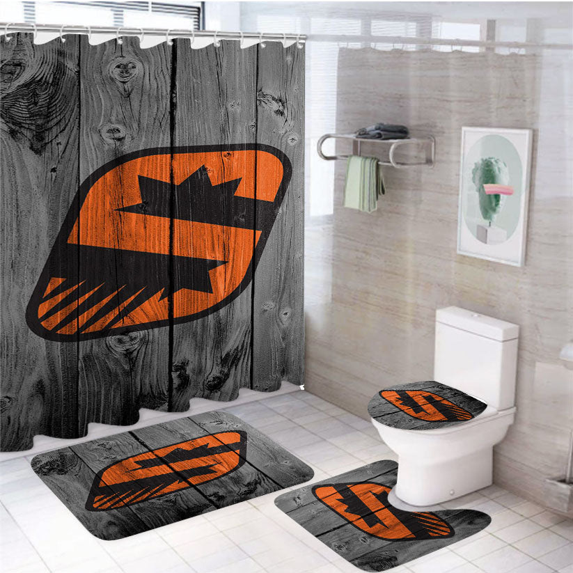 Phoenix Suns Logo Dark Wood Wallpaper 4Pcs Bathroom Set Shower Curtain