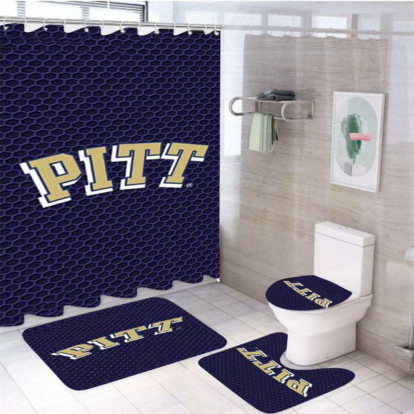 Pitt Panthers Honeycomb 4Pcs Bathroom Set Shower Curtain