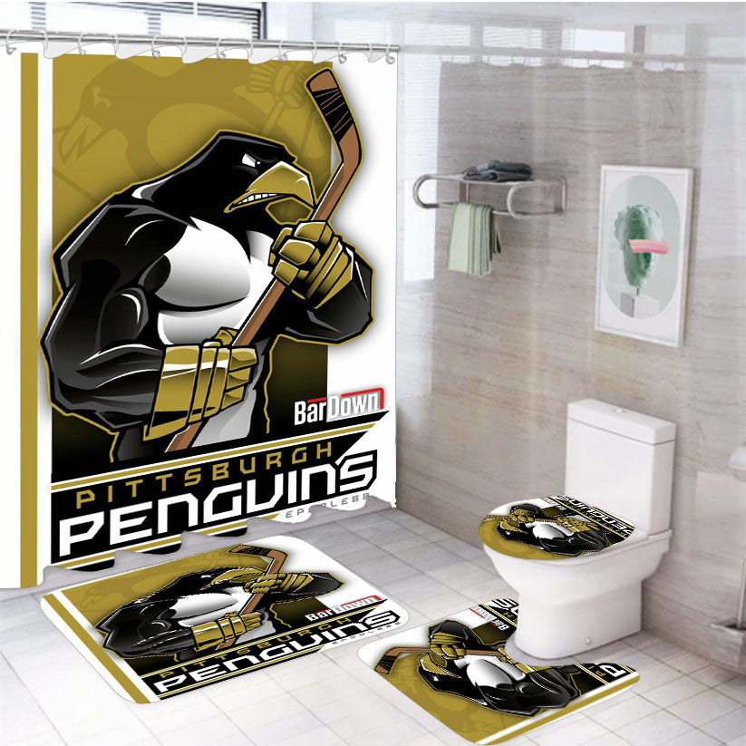 Pittsburg Penguins Nhl Hockey 4Pcs Bathroom Set Shower Curtain