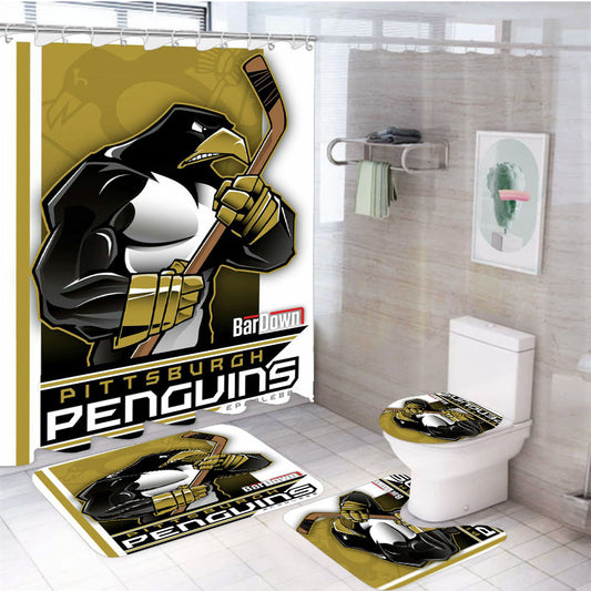 Pittsburg Penguins Nhl Hockey 4Pcs Bathroom Set Shower Curtain