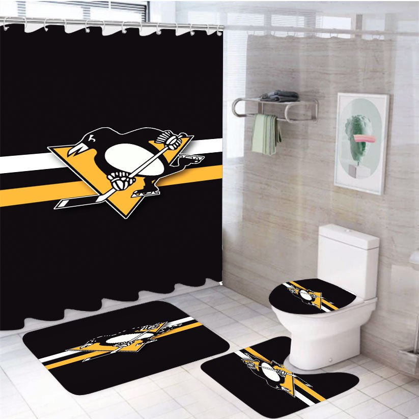 Pittsburgh Penguins Hockey 4Pcs Bathroom Set Shower Curtain