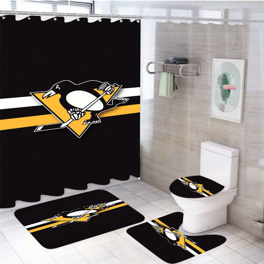 Pittsburgh Penguins Hockey 4Pcs Bathroom Set Shower Curtain