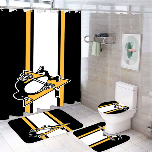 Pittsburgh Penguins Logo 4Pcs Bathroom Set Shower Curtain