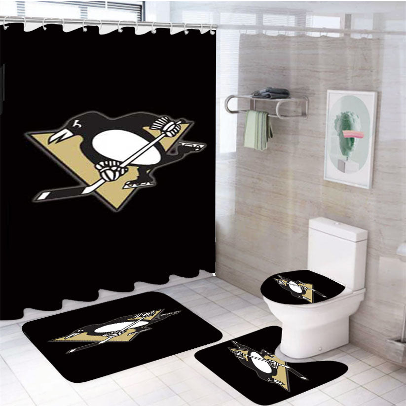 Pittsburgh Penguins Logo Basic 4Pcs Bathroom Set Shower Curtain