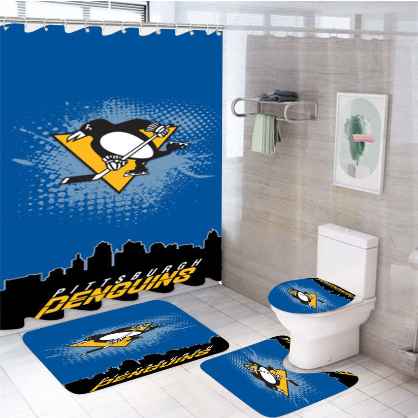 Pittsburgh Penguins Nhl Team 4Pcs Bathroom Set Shower Curtain