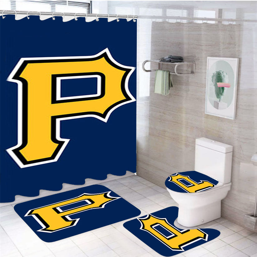 Pittsburgh Pirates Baseball Logo Blue 4Pcs Bathroom Set Shower Curtain