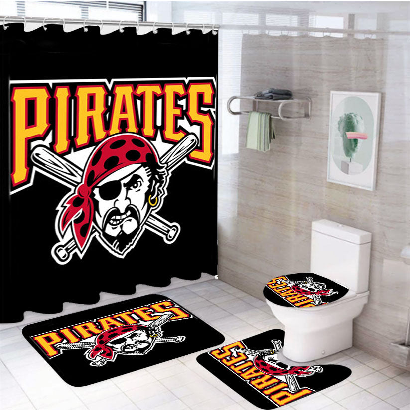 Pittsburgh Pirates Black Background 4Pcs Bathroom Set Shower Curtain