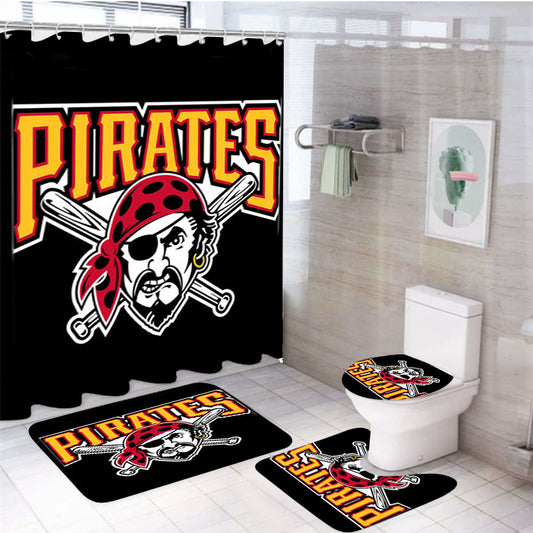 Pittsburgh Pirates Black Background 4Pcs Bathroom Set Shower Curtain