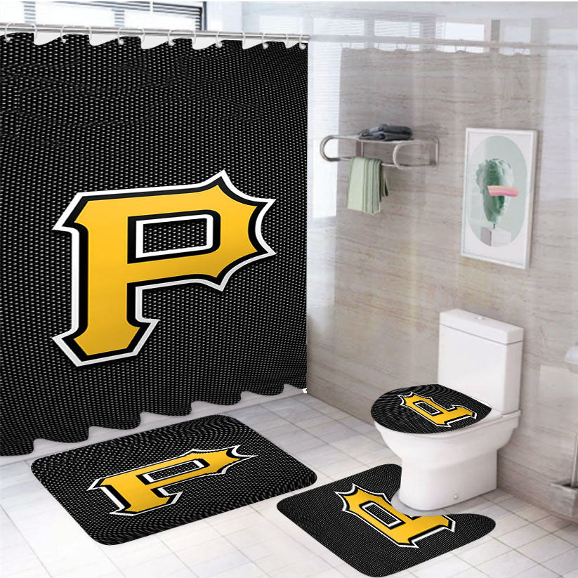 Pittsburgh Pirates P Logo 4Pcs Bathroom Set Shower Curtain