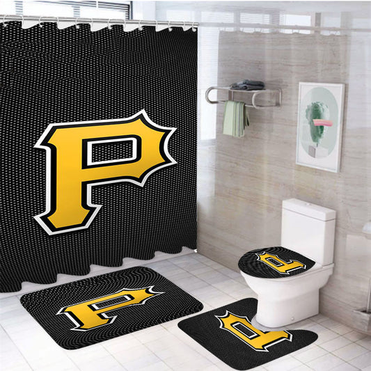 Pittsburgh Pirates P Logo 4Pcs Bathroom Set Shower Curtain