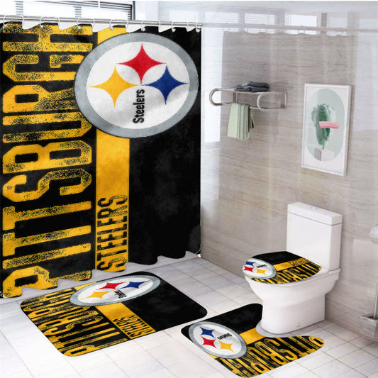 Pittsburgh Steeler Number Plate 4Pcs Bathroom Set Shower Curtain