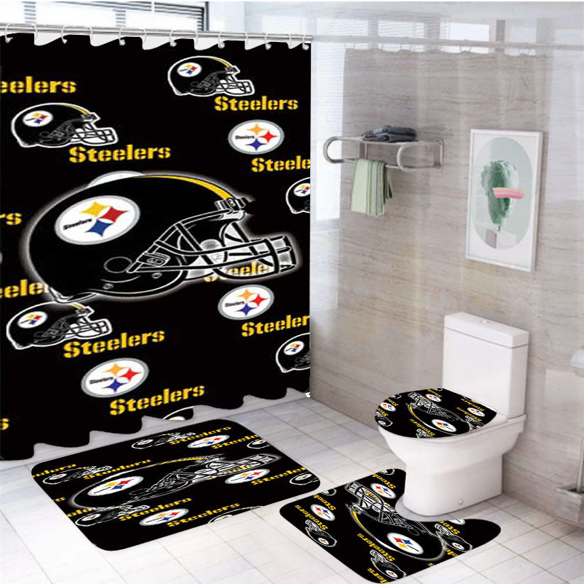Pittsburgh Steelers Logos Helmets 4Pcs Bathroom Set Shower Curtain