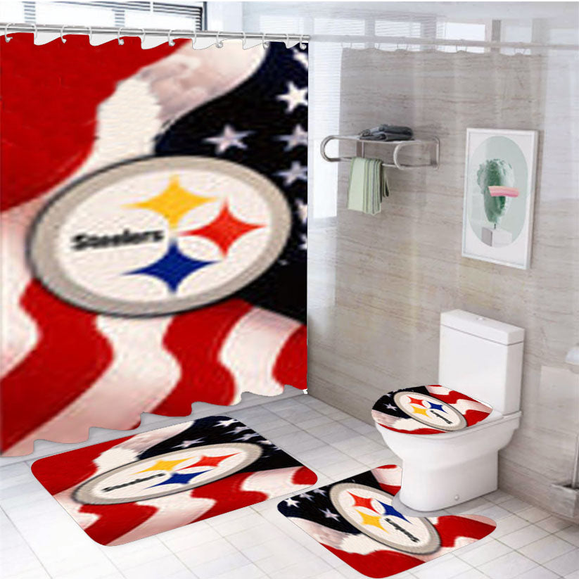 Pittsburgh Steelers Usa Flag 4Pcs Bathroom Set Shower Curtain