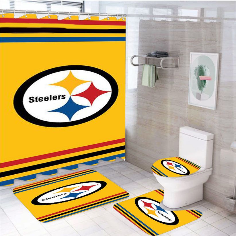 Pittsburgh Steelers Yellow Logo 4Pcs Bathroom Set Shower Curtain