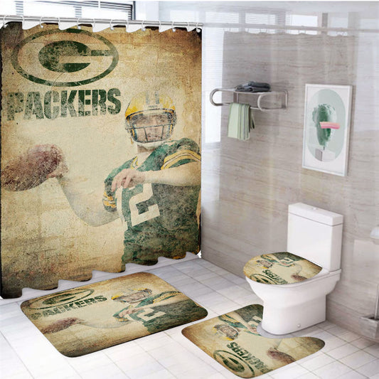 Placa Decorativa Nfl Packers Parede 4Pcs Bathroom Set Shower Curtain