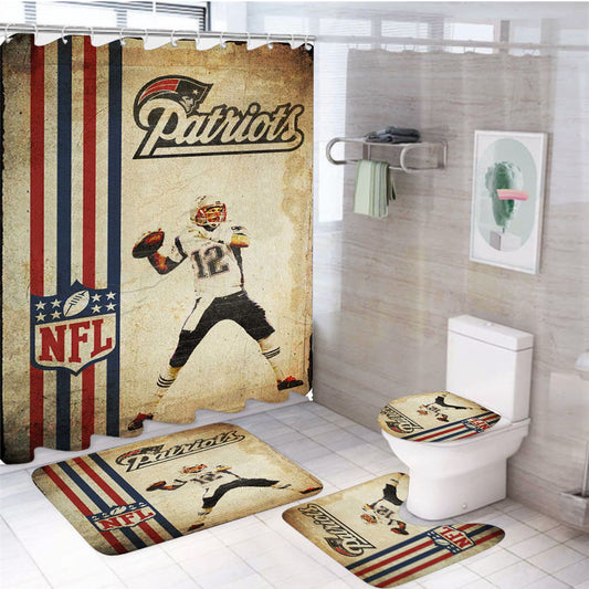Placa Decorativa Nfl Patriots Parede 4Pcs Bathroom Set Shower Curtain