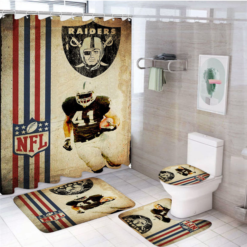 Placa Decorativa Nfl Raiders Parede 4Pcs Bathroom Set Shower Curtain
