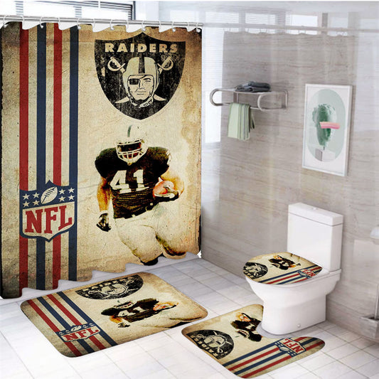 Placa Decorativa Nfl Raiders Parede 4Pcs Bathroom Set Shower Curtain