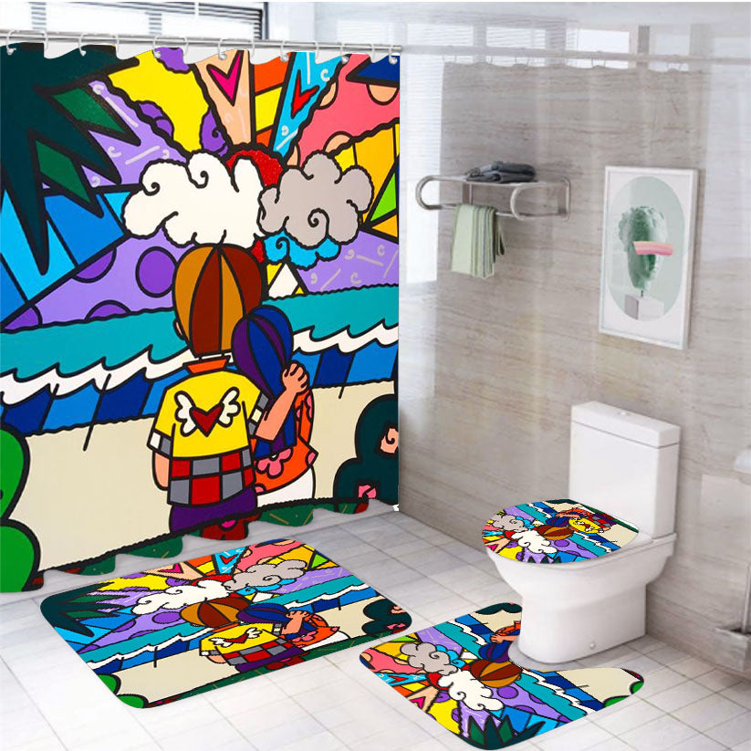 Pop Art Romero Britto 4Pcs Bathroom Set Shower Curtain