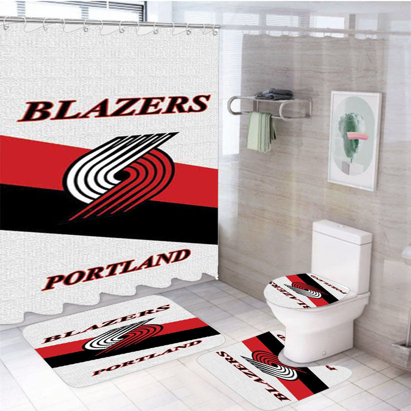 Portland Blazers Logo Stripe 4Pcs Bathroom Set Shower Curtain