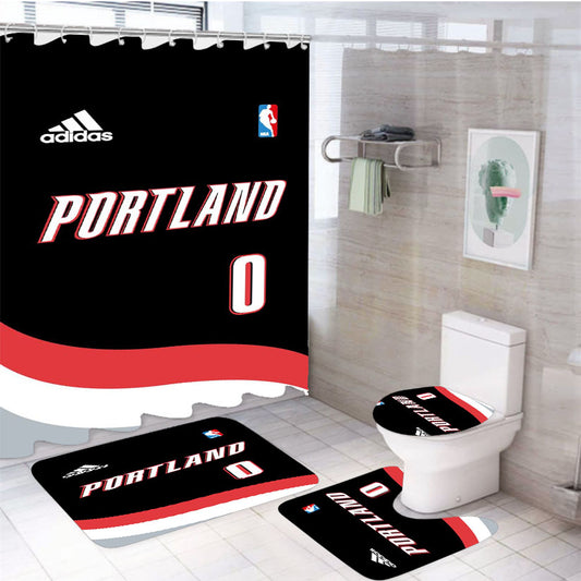 Portland Nba Number Zero Jersey Wallpaper 4Pcs Bathroom Set Shower Curtain