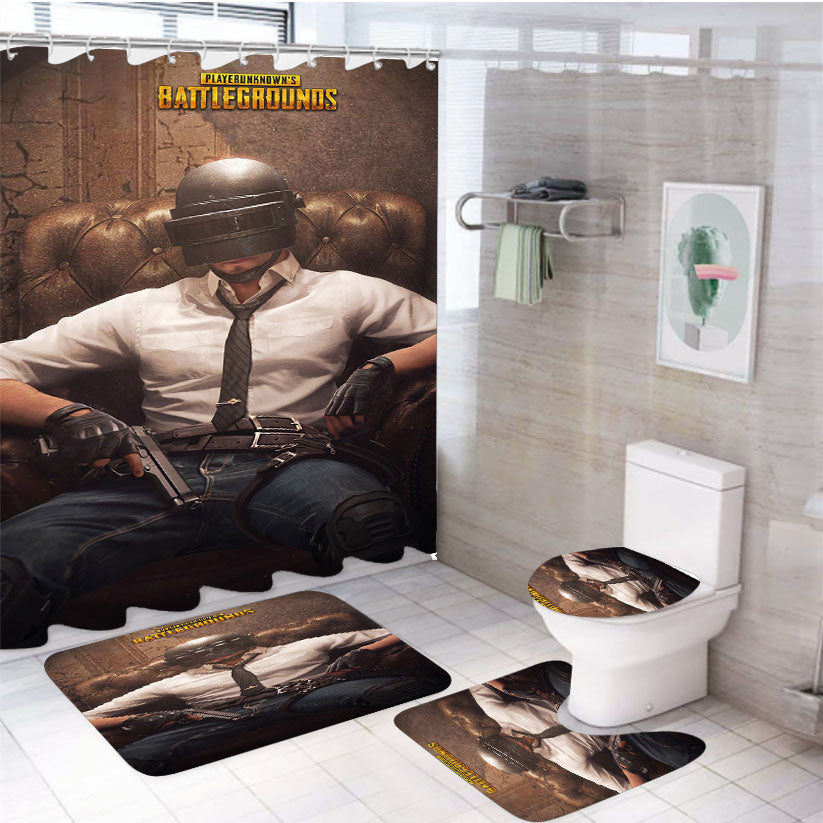 Pubg Helmet Guy 4Pcs Bathroom Set Shower Curtain