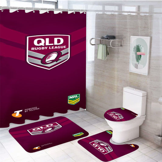 Qld Rugby League 4Pcs Bathroom Set Shower Curtain