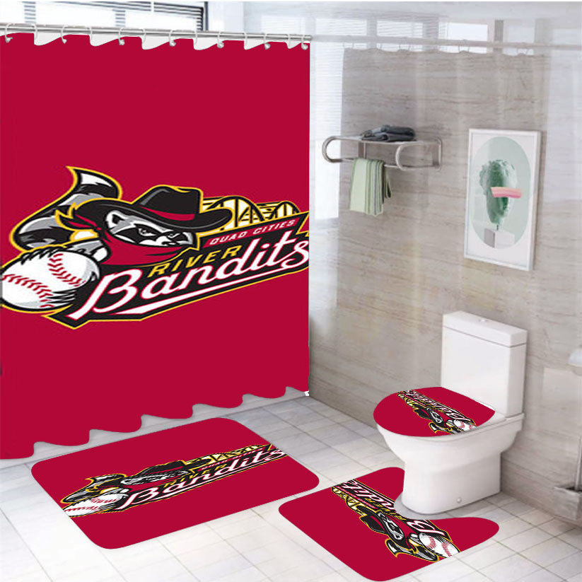 Quad Cities River Bandits Logo Red 4Pcs Bathroom Set Shower Curtain