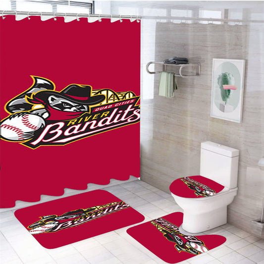 Quad Cities River Bandits Logo Red 4Pcs Bathroom Set Shower Curtain