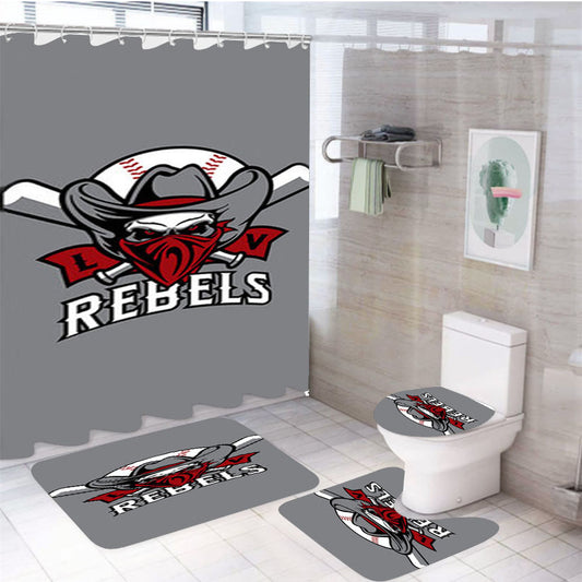 Rebels Baseball Logo Gray 4Pcs Bathroom Set Shower Curtain