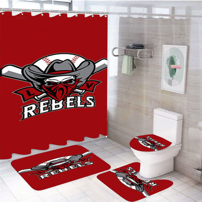 Rebels Baseball Logo Red 4Pcs Bathroom Set Shower Curtain