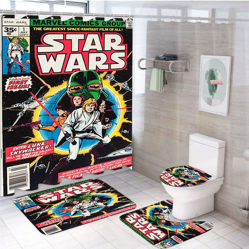 Retro Star Wars Comic 4Pcs Bathroom Set Shower Curtain