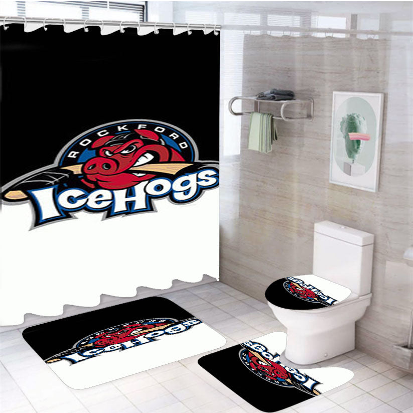 Rockford Ice Hogs 4Pcs Bathroom Set Shower Curtain