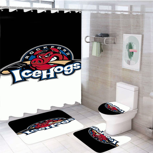 Rockford Ice Hogs 4Pcs Bathroom Set Shower Curtain