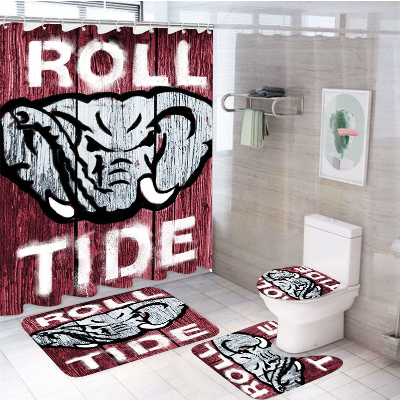 Roll Tide Alabama Crimson Tide 4Pcs Bathroom Set Shower Curtain