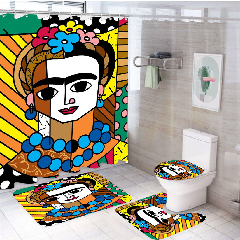 Romero Britto Frida Kahlo Wallpaper 4Pcs Bathroom Set Shower Curtain