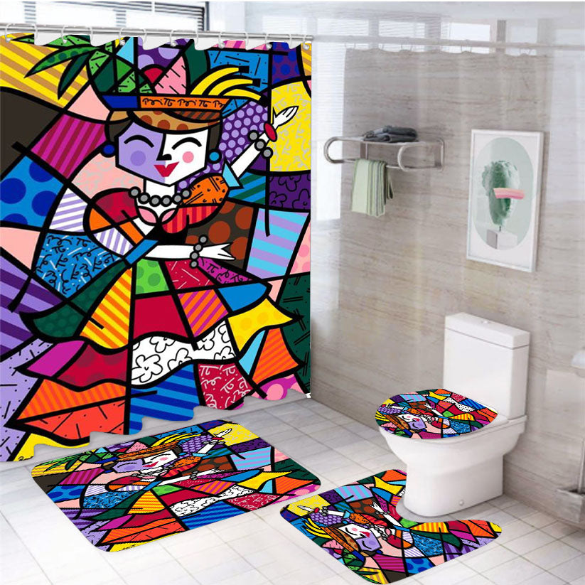 Romero Britto Love 4Pcs Bathroom Set Shower Curtain