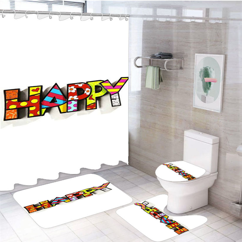 Romero Britto Pop Happy 4Pcs Bathroom Set Shower Curtain